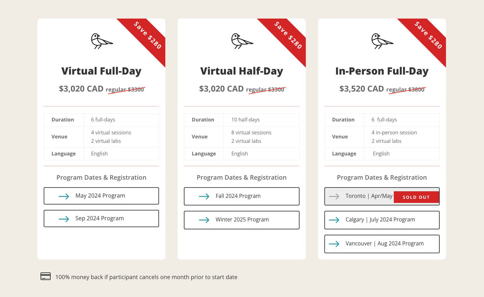 Custom Pricing Table design for CGC