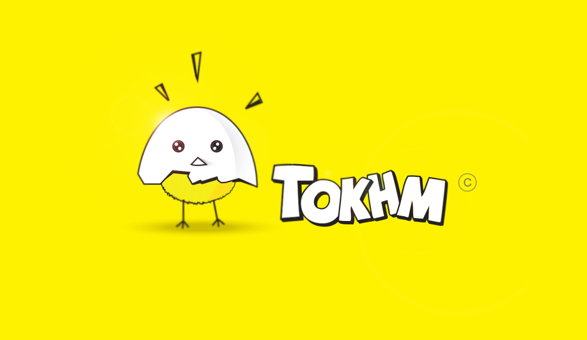 tokhm logo design chick wearing a egg shell