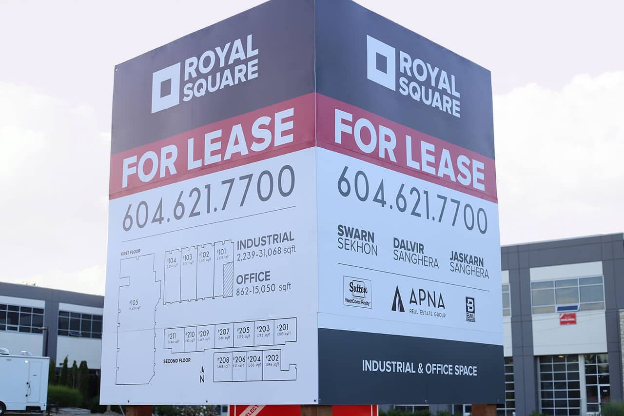 Billboard designed to advertise Royal Square Industrial & office space for lease